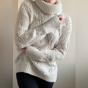 Turtleneck Sweater white long sweater dress silver thread warm cozy fall winter